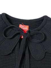 Cardigan Scallop Collar Sweater - Black
