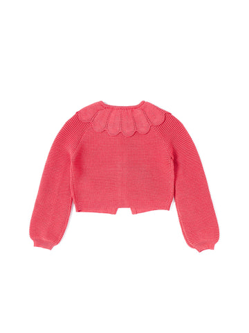 Cardigan Scallop Collar Sweater - Dk. Rose