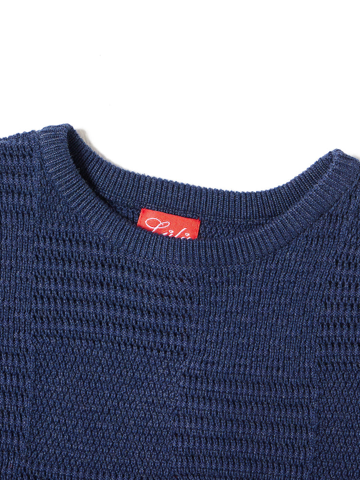 Square Design Shimmer Sweater - Navy Mix