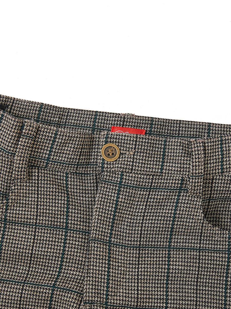 Beige Black Plaid Long Pants