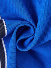 Golf Print Trim Long Sleeve Polo - Deep Royal Blue Combo White