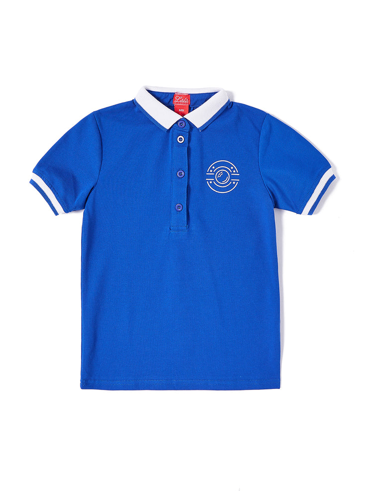 Golf Print Trim Short Sleeve Polo - Deep Royal Blue Combo White