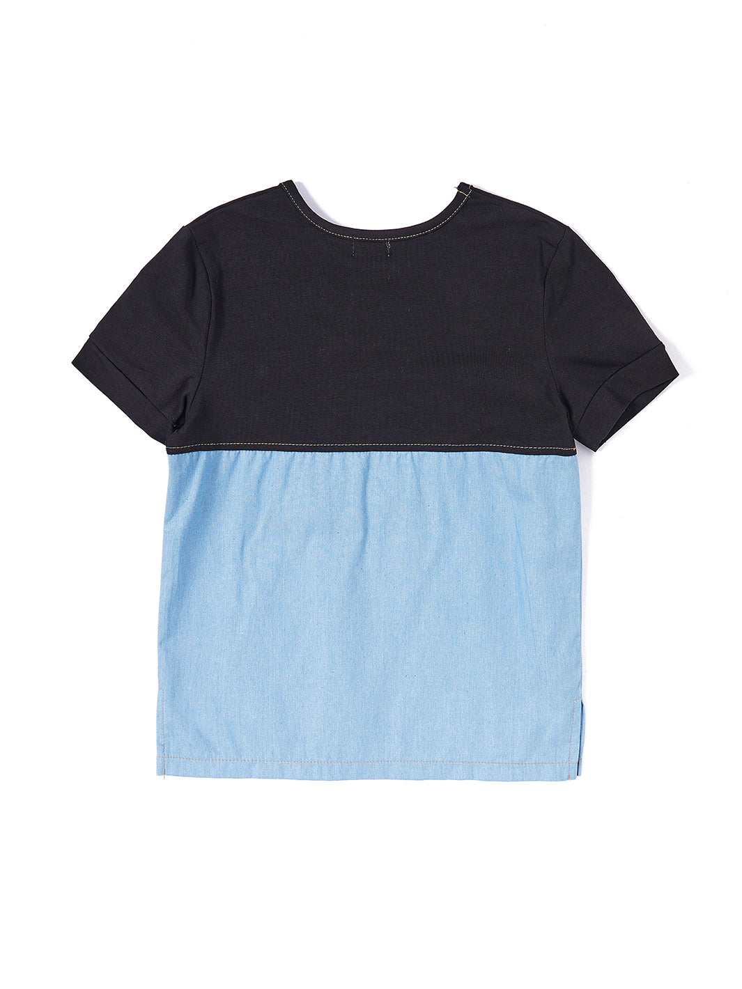 Combo Bottom Short Sleeve T-shirt - Black Combo Lt. Blue