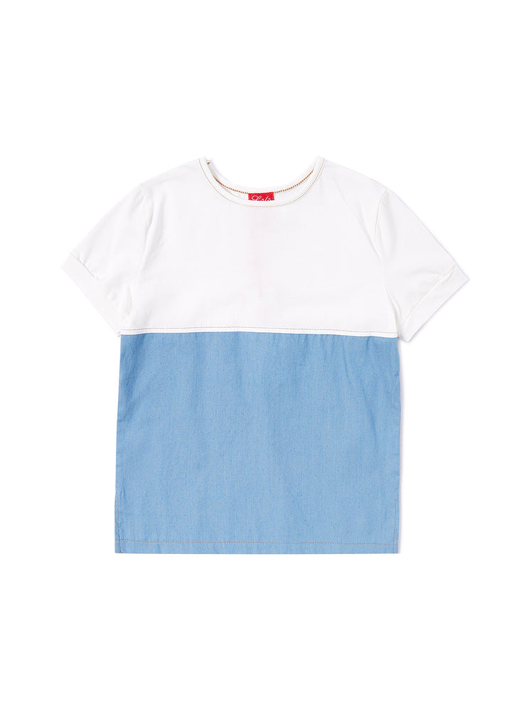 Combo Bottom Short Sleeve T-shirt - White Combo Lt. Blue