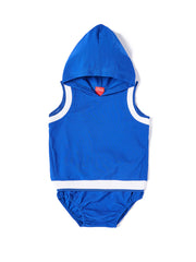 Conjunto de capucha combinada Baby Rib - Deep Royal Blue Combo White