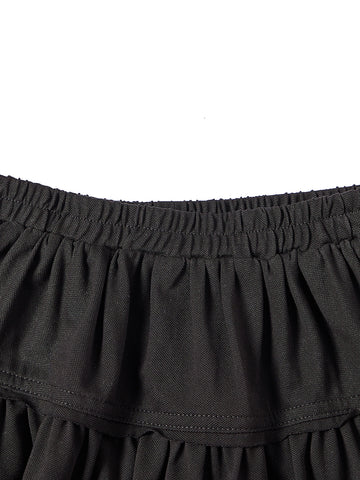 Yoke Gathered Combo Skirt - Black