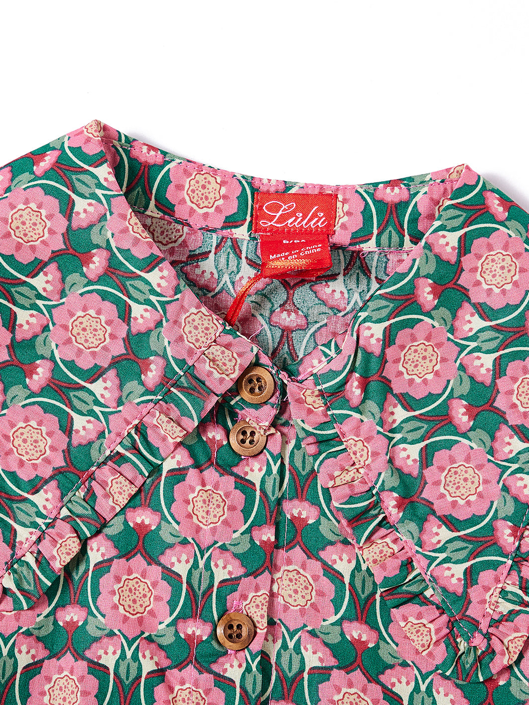 Ruffle Collar Shirt - Green/Pink
