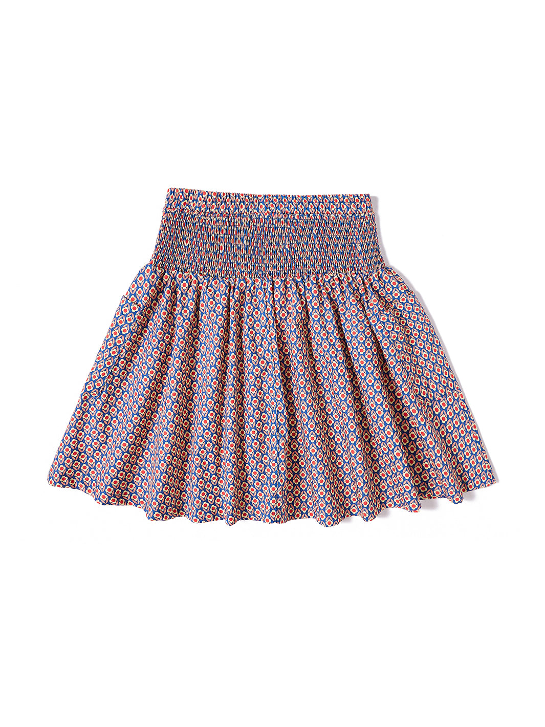 Shirring Floral Skirt - Blue/Pink