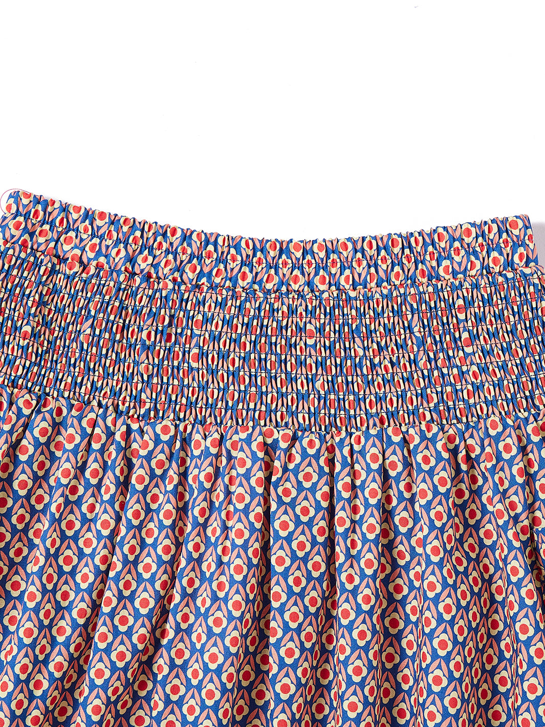 Shirring Floral Skirt - Blue/Pink