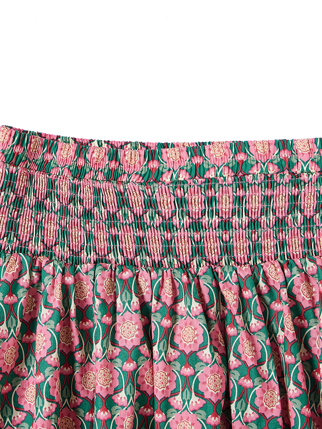 Shirring Floral Skirt - Green/Pink