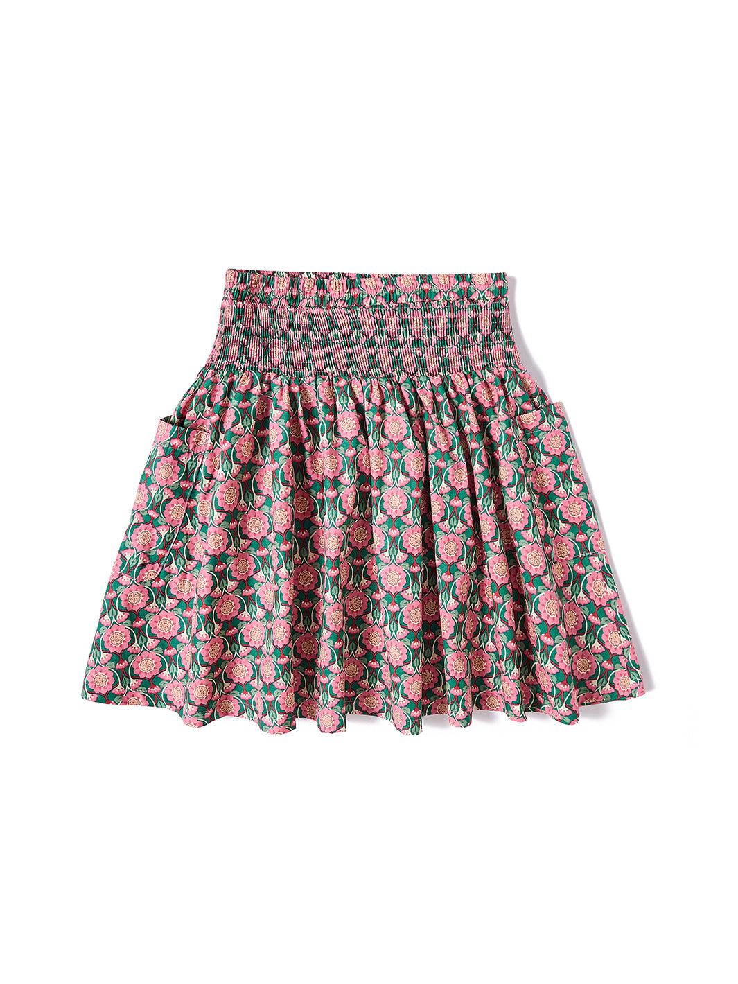 Shirring Floral Skirt - Green/Pink