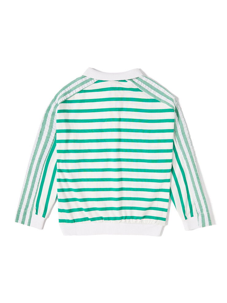 Collar Stripe Combo Top - White/Green