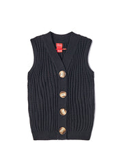 Rib Bubble Design Button Vest - Black