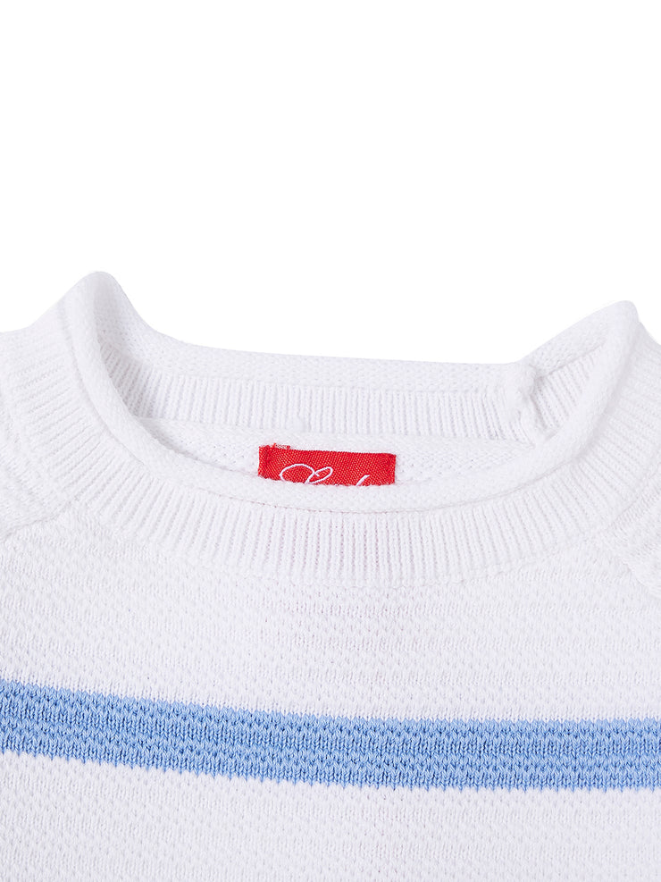 Thin Stripe combo Sweater - White Combo Sky Blue