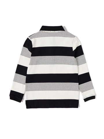 Stripe Long Sleeve Polo - Black/White
