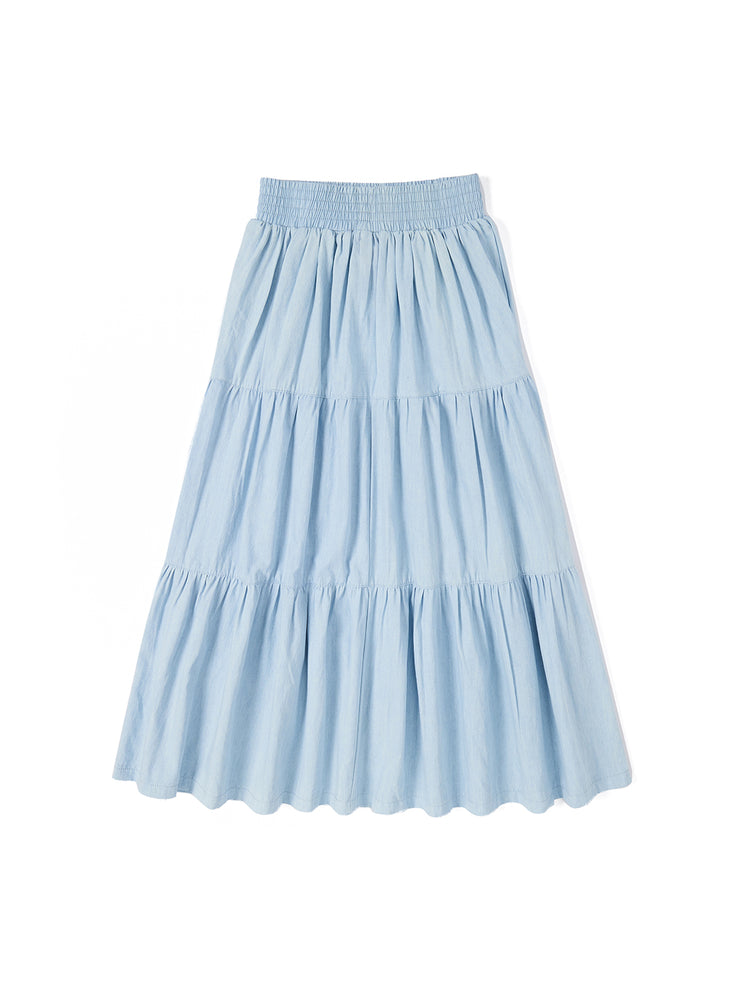 Tiered gathers maxi length Skirt