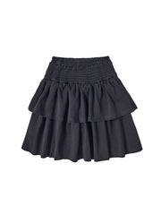 Shirring Tiered Skirt - Black