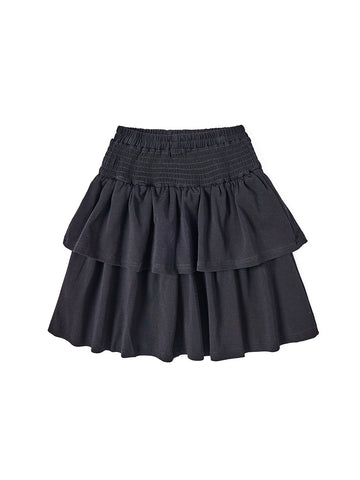 Shirring Tiered Skirt - Black