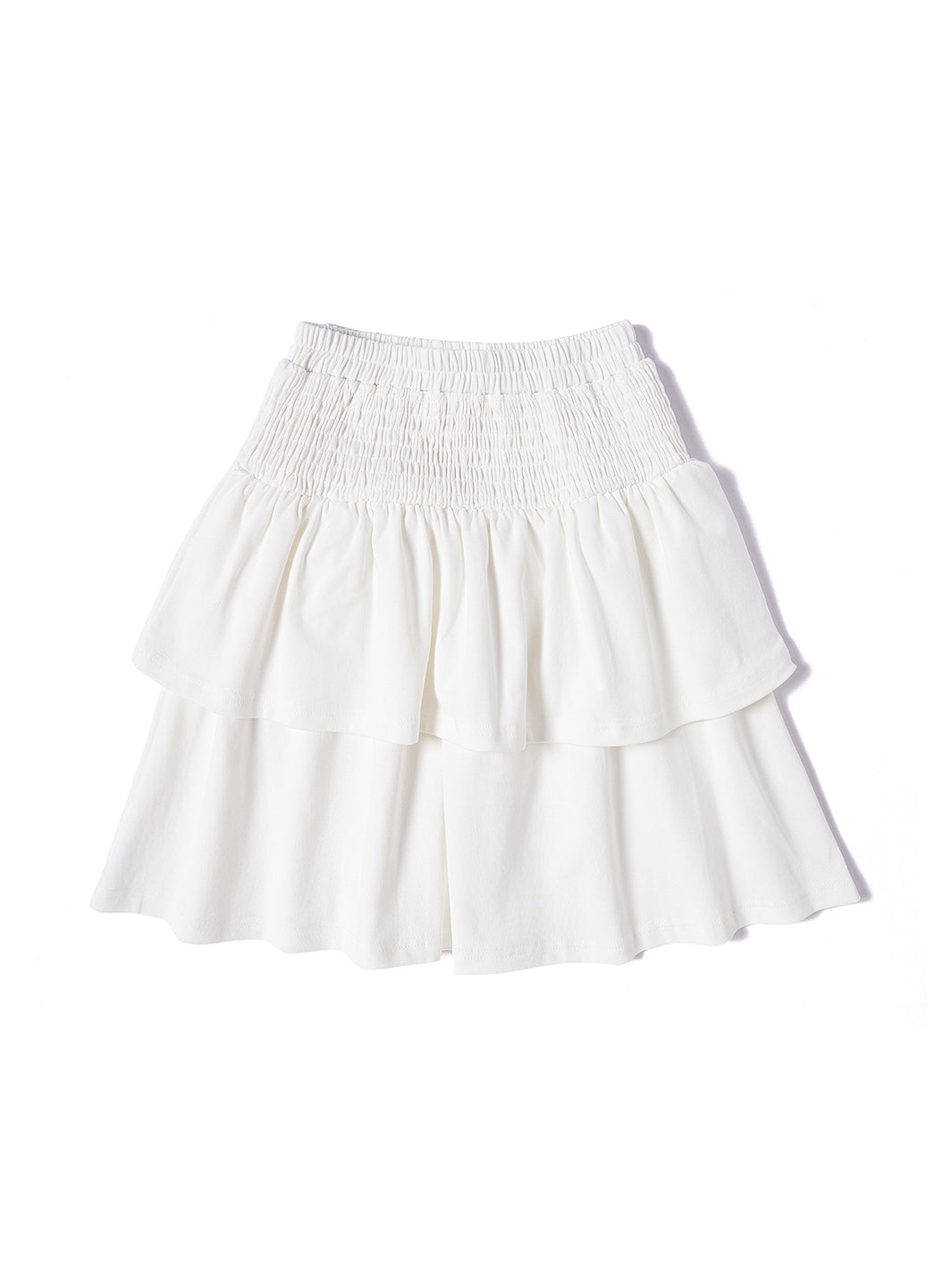 Shirring Tiered Skirt - White
