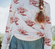 Pencil Sketch Boat Print Top - White/Mauve
