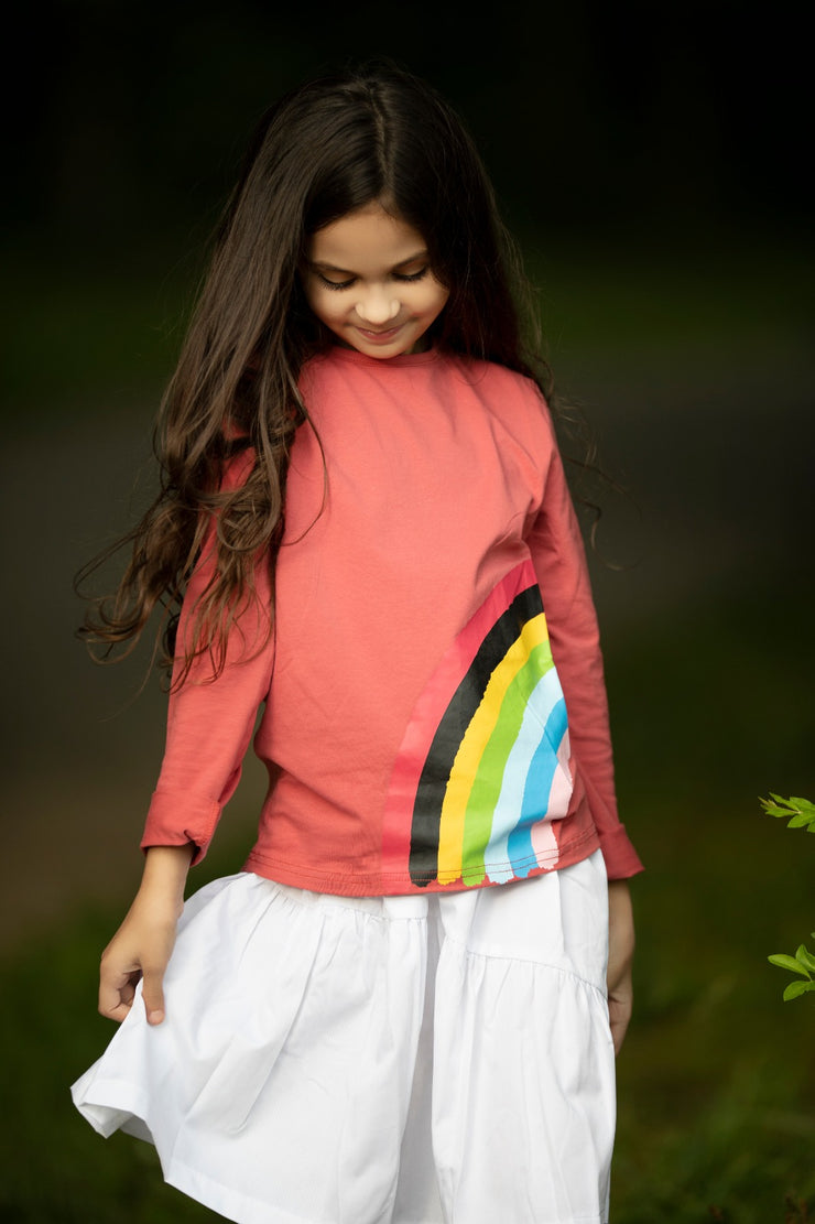 Rainbow T-shirt - Long Sleeve - Coral