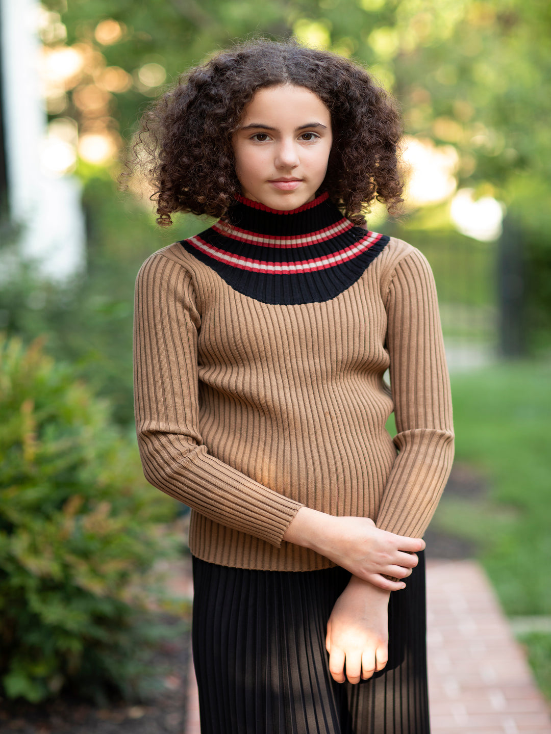 Striped Neck Turtleneck Sweater