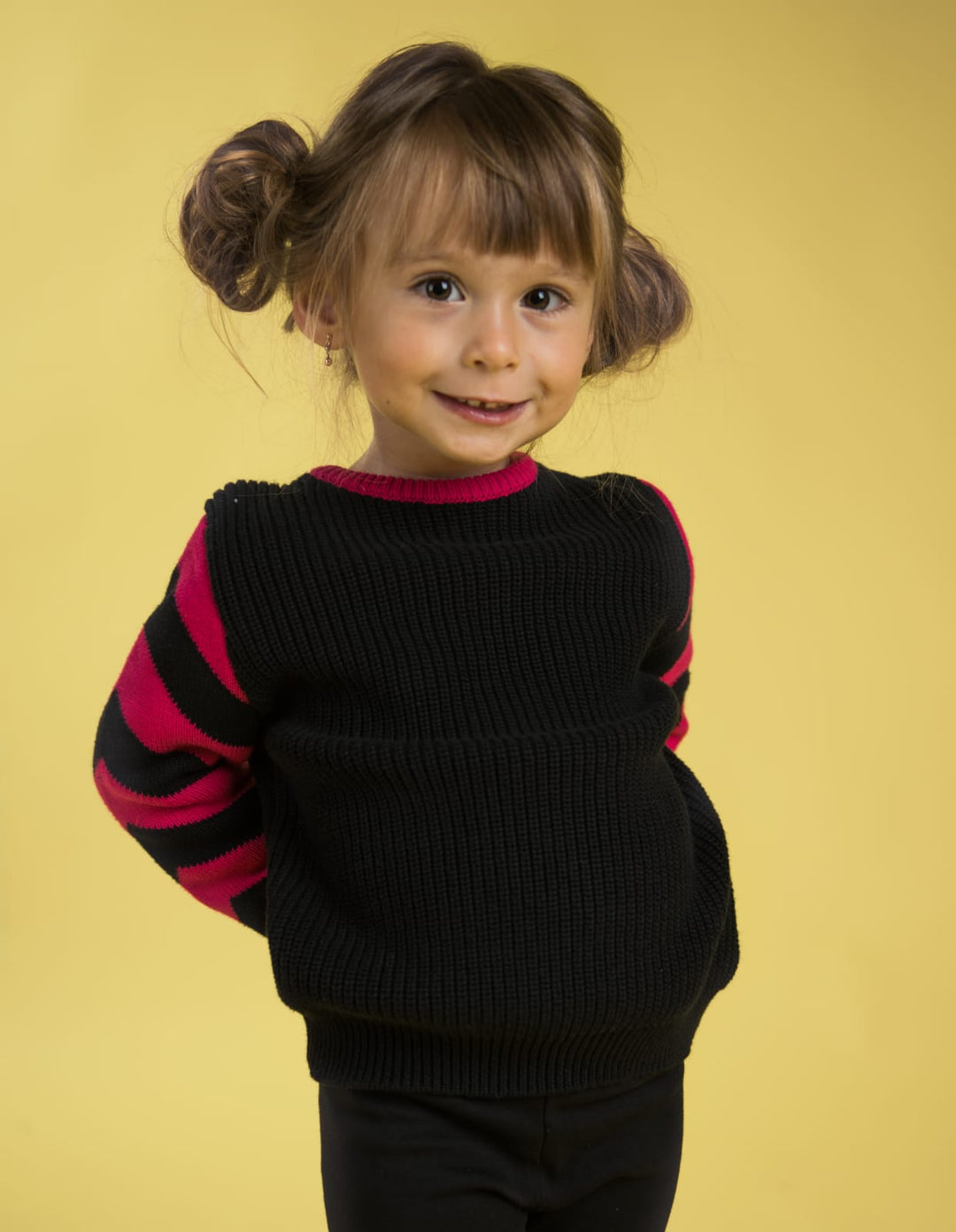 Black & Hot Pink Stripe Sleeve Sweater
