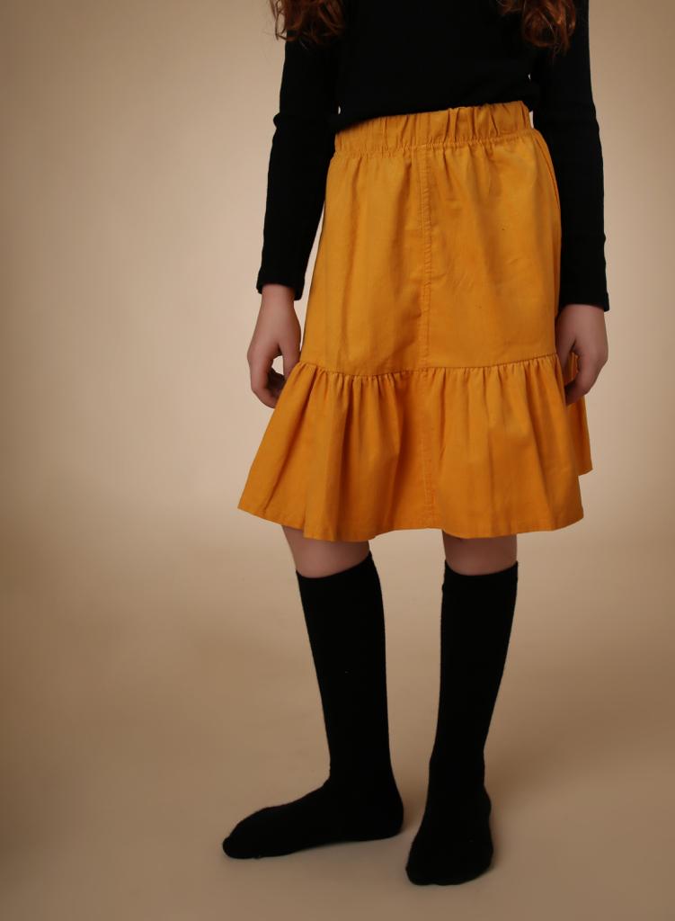 Corduroy Bottom Ruffle Skirt - Mustard