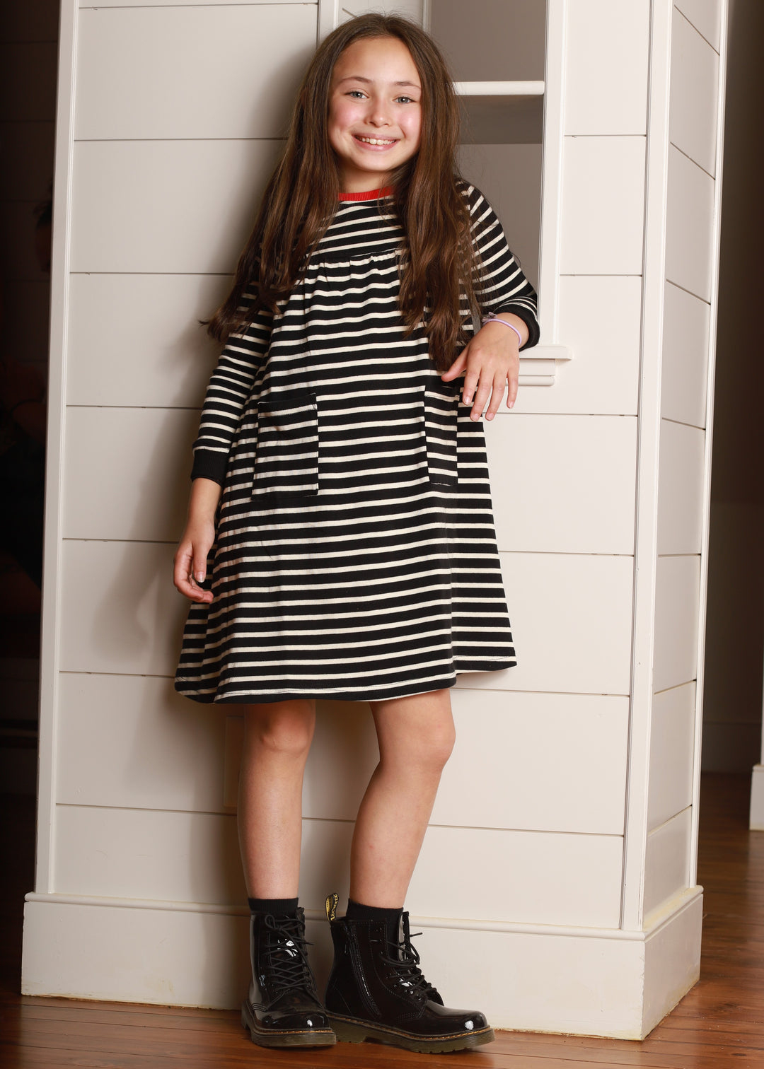 High Cut Classic Stripe Dress - Black