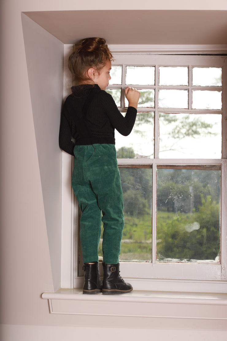 Rib Combo Fabric Corduroy Overall - Green