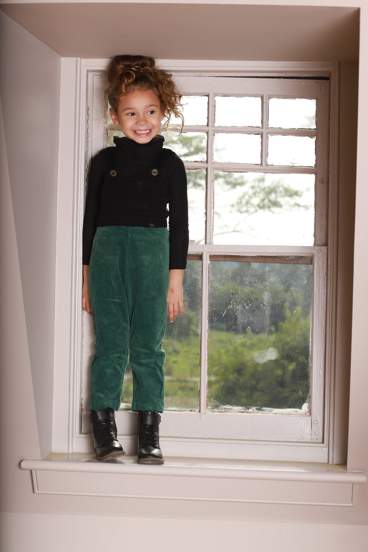 Rib Combo Fabric Corduroy Overall - Green