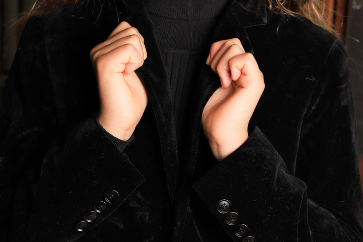 Classic Velvet Blazer Jacket - Black