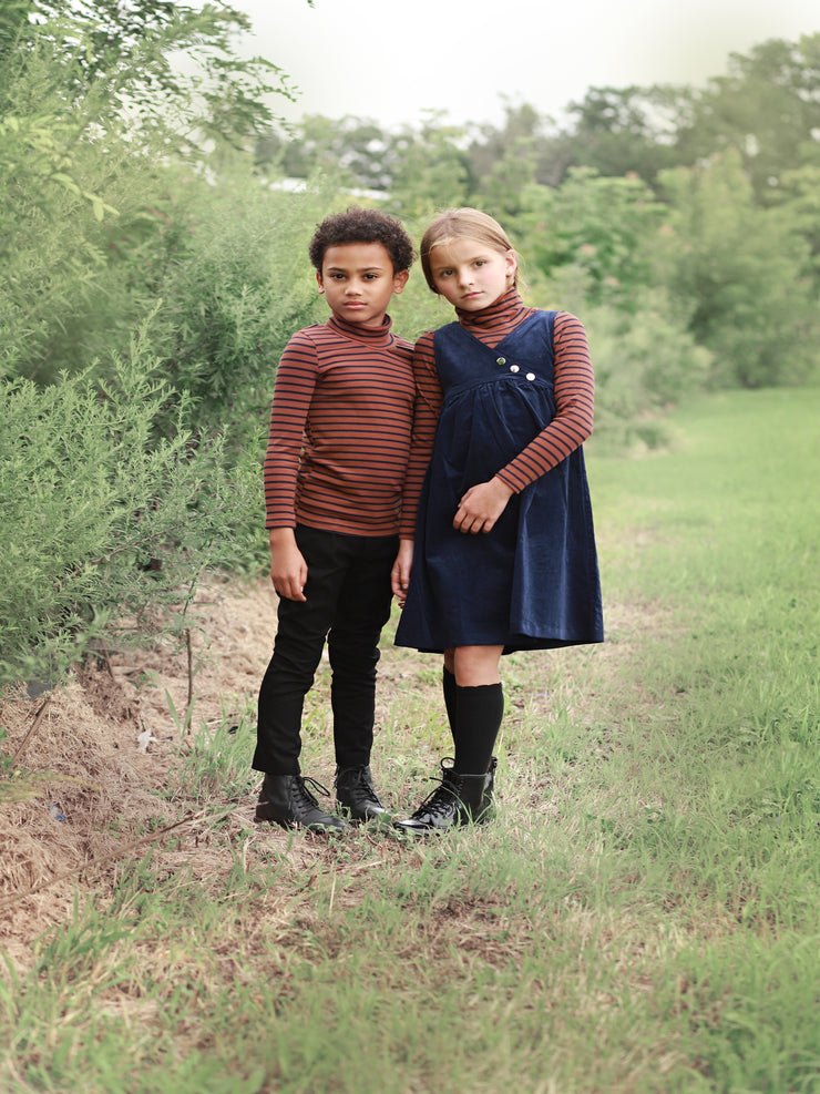 Thin Stripes Turtleneck T-shirt - Brown