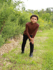 Thin Stripes Turtleneck T-shirt - Brown