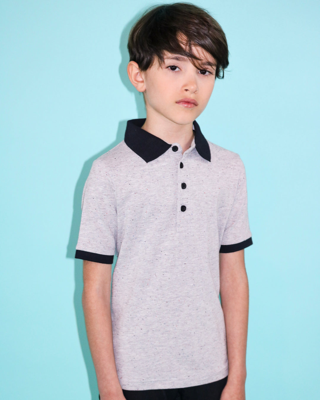 Jersey Grey Mix Colored Speckled Polo - Short Sleeve