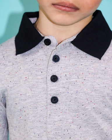 Jersey Grey Mix Colored Speckled Polo - Long Sleeve