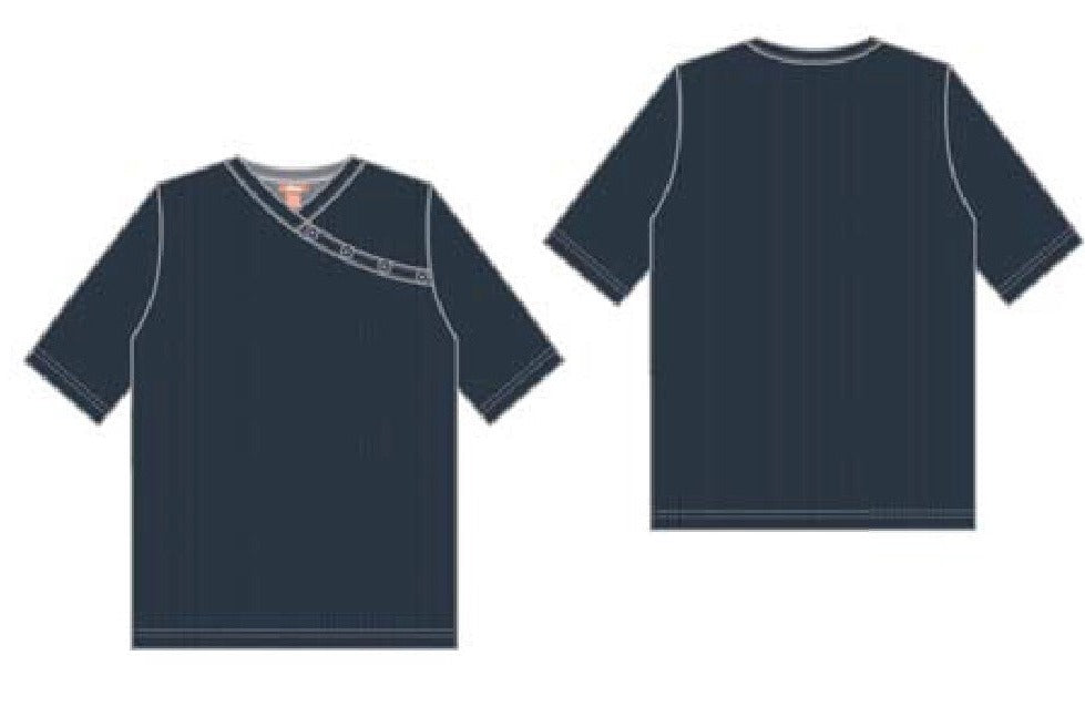 Solid Rib V-shape Placket Short Sleeves T-shirt - Deep Blue
