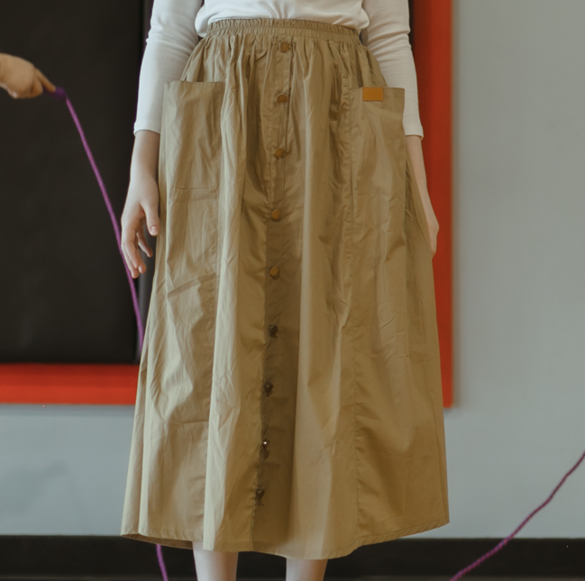 Gathers Maxi Length Skirt - Deep Beige