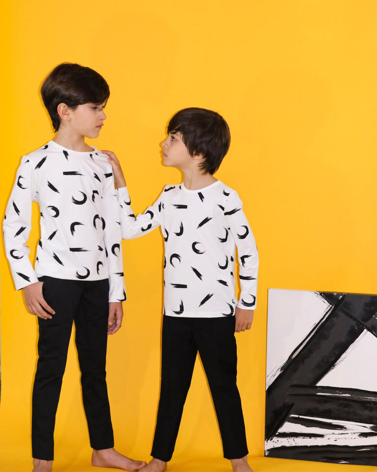 Printed Line Brush Long Sleeve T-shirt