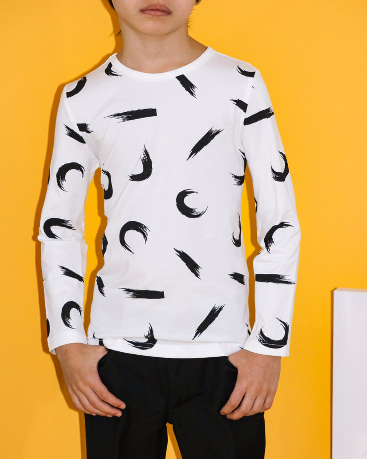 Printed Line Brush Long Sleeve T-shirt