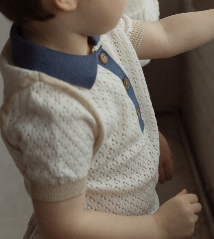 Two Tone Blue Short Sleeve Sweater
