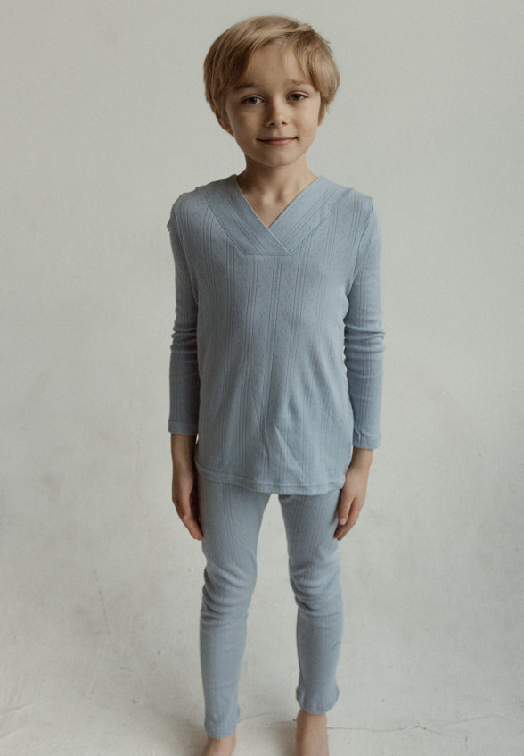 Boy V-neck Overlap Set - Lt. Blue