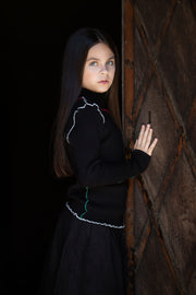 Black Multi Color Stitching Turtleneck Top
