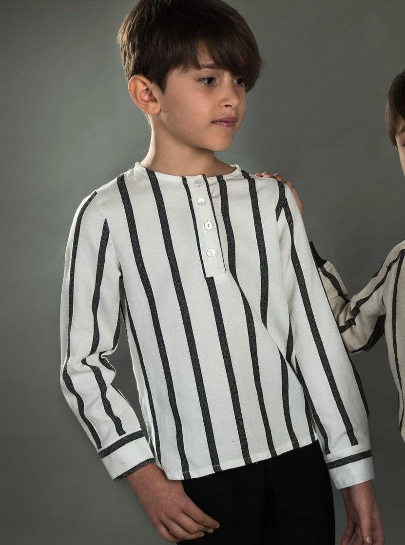 Black & Off white Striped Shirt