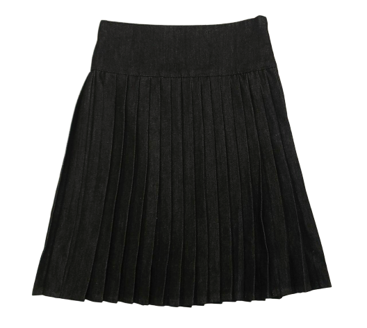 Black Denim Pleated Skirt
